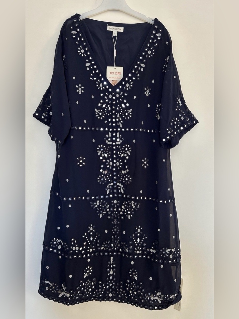 Monsoon dark blue Embellished V-Neck Dress